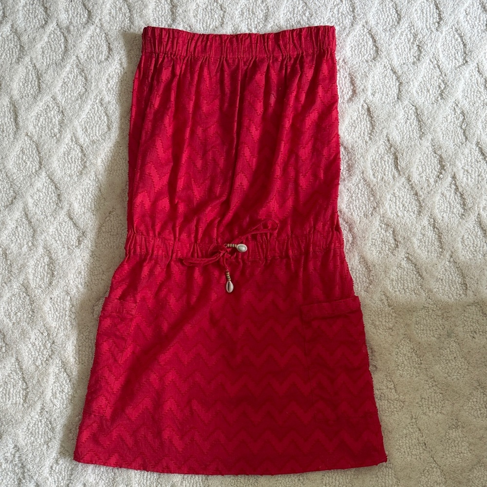 Vineyard Vines Strapless Red Drawstring Chevron Dress